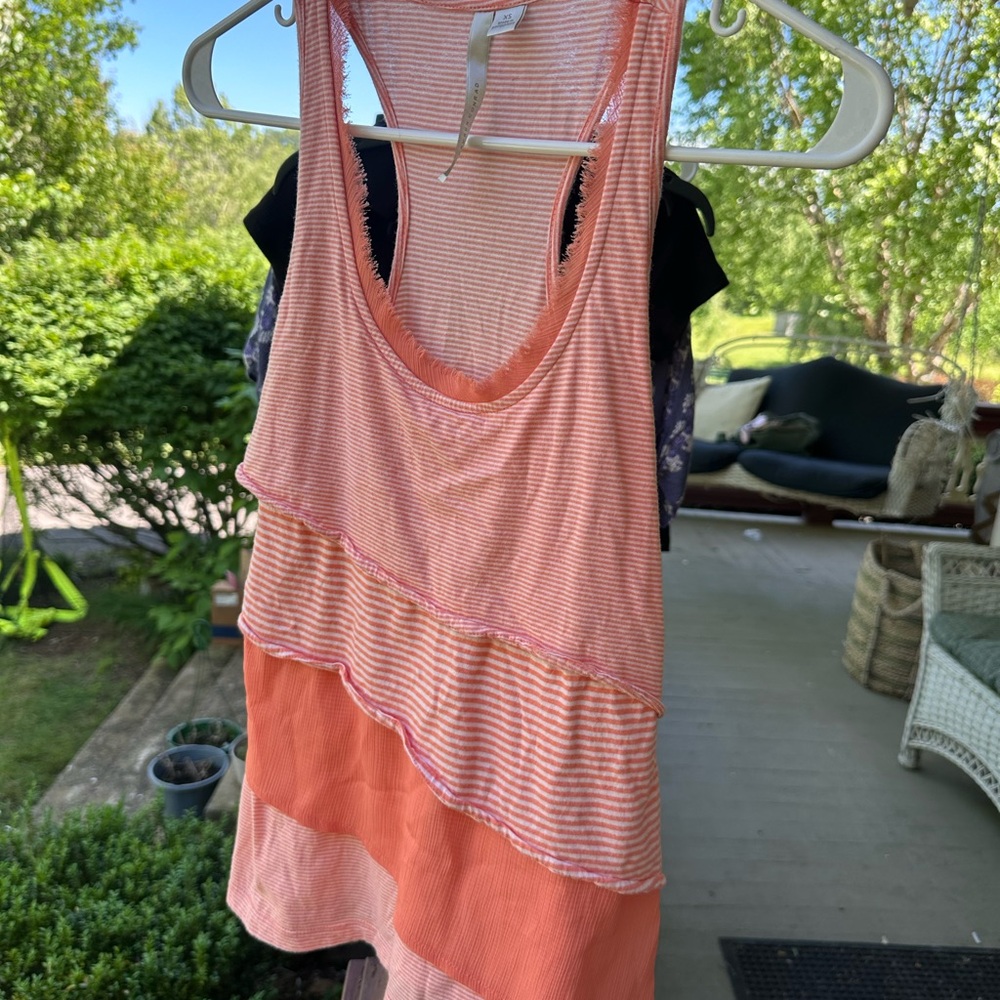 LC Lauren Conrad Asymmetrical Tiered Orange Pink Tank Top